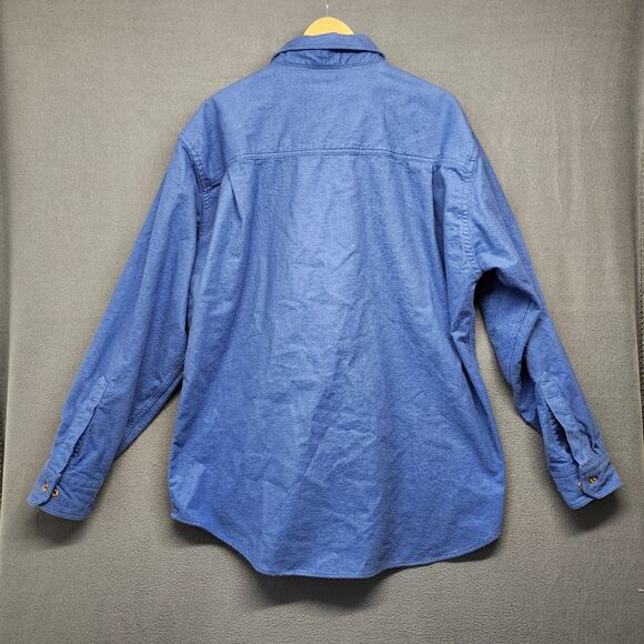 Lands End Chamois Flannel Shirt Mens XL Blue 100% Cotton Pocket Made in USA - Picture 2 of 14